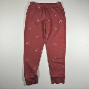 Nike Women's L Sweatpants Pink Joggers Drawstring Waist Casual Comfy Swoosh AOP